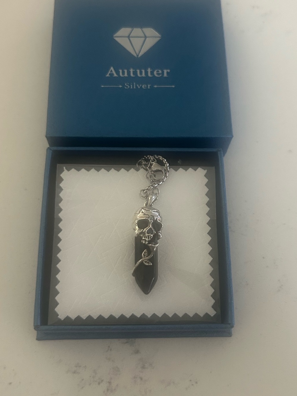 Black Crystal Skull Pendant Necklace